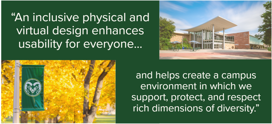 “An inclusive physical and virtual design enhances usability for everyone and helps create a campus environment in which we support, protect, and respect rich dimensions of diversity.”